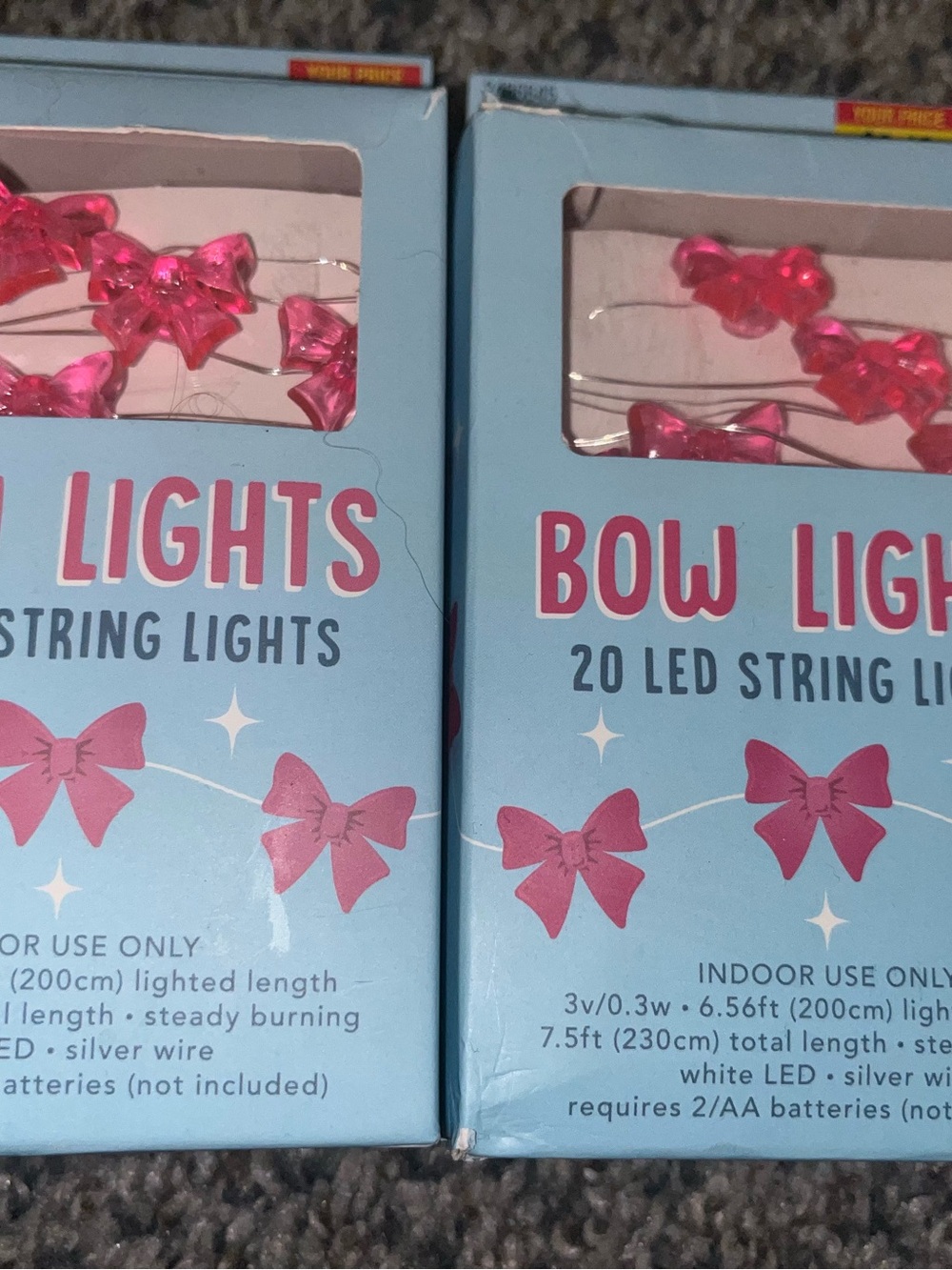 Bow Lights 20 LED String Lights - Pink